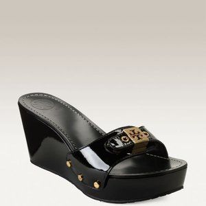 Tory Burch Black Patent Wedge Slides